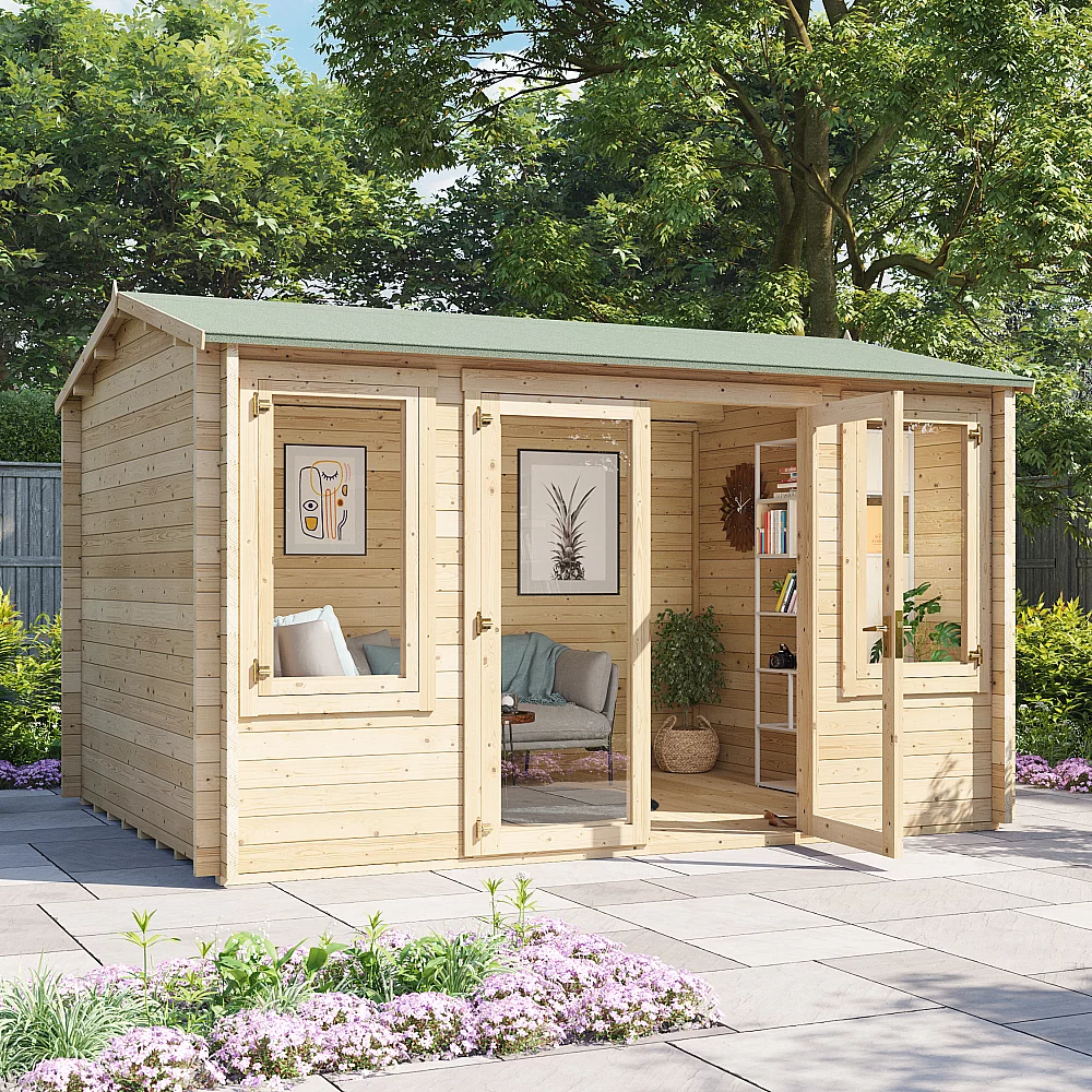 4 x 3 Log Cabin BillyOh Dorset Log Cabin 44mm Thickness Wooden Log Cabin Summerhouse 4m x 3m Reverse Apex Cabin