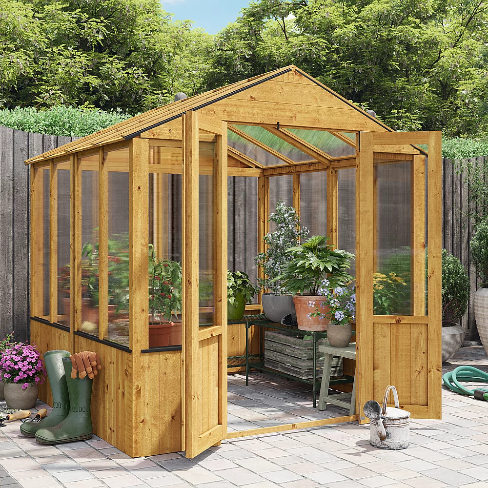 6x6 Wooden Polycarbonate Greenhouse Lincoln Wooden Greenhouse