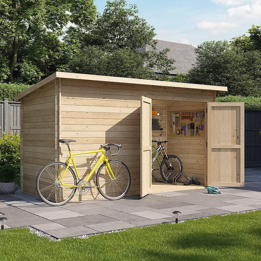 12 x 6 Log Cabin BillyOh Pent Log Cabin Windowless Heavy Duty Bike Store Range 12x6 Log Cabin Shed Double Door 28mm