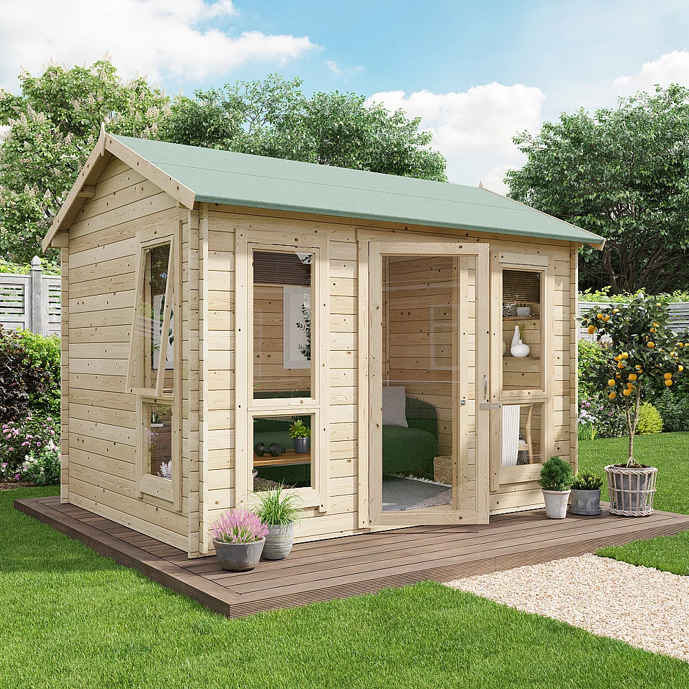10 x 8 Log Cabin BillyOh Darcy Log Cabin Summerhouse 10x8 Modern Single Door 28mm Reverse Apex Cabin