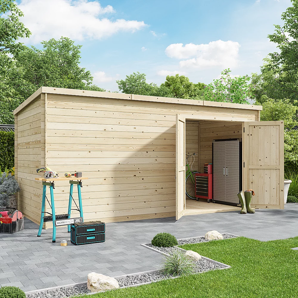 BillyOh Pro Pent Log Cabin W4.5m x D2.1m 19mm Tongue and Groove Walls Log Cabin Shed