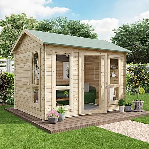 10 x 8 Log Cabin BillyOh Darcy Log Cabin Summerhouse 10x8 Modern Single Door 19mm Reverse Apex Cabin