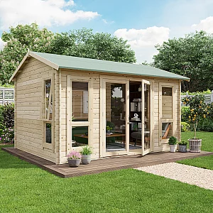 12 x 10 Log Cabin BillyOh Darcy Log Cabin Summerhouse 12x10 Modern Double Door 19mm Reverse Apex Cabin