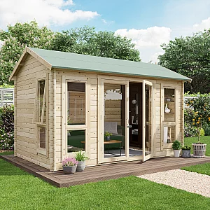 12 x 8 Log Cabin BillyOh Darcy Log Cabin Summerhouse 12x8 Modern Double Door 28mm Reverse Apex Cabin