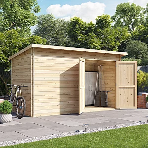 12x6 Log Cabin BillyOh Pent Log Cabin Windowless Heavy Duty Shed Range Double Door Garden Storage 19mm