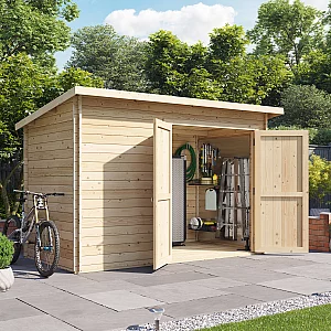 10x6 Log Cabin BillyOh Pent Log Cabin Windowless Heavy Duty Shed Range Double Door Garden Storage 28mm
