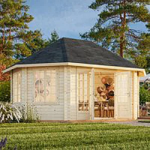 Palmako Hanna 4.2m x 5.7m Corner Log Cabin Summerhouse 44mm