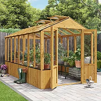 12x6 BillyOh 4000 Lincoln Wooden Greenhouse with Clear Wall Windows and Roof Vents Large Ventilated Greenhouse with Transparent Plastic