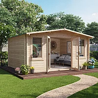 4.5m x 3.5m BillyOh Winchester 44mm Log Cabin Pressure Treated Apex Alpine Wooden Summerhouse