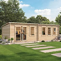 Now the BillyOh version 8.0m x 4.0m BillyOh Fraya Max 44mm Log Cabin Pressure Treated Pent Wooden Garden Office or Studio