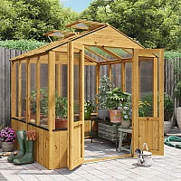 BillyOh 4000 Lincoln 6x6 Wooden Polycarbonate Greenhouse with Roof Vents Small WalkIn Ventilated Wooden Greenhouse