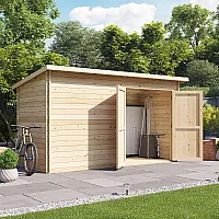 12x6 Log Cabin BillyOh Pent Log Cabin Windowless Heavy Duty Shed Range Double Door Garden Storage 28mm