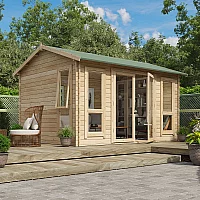12 x 10 Pressure Treated Log Cabin BillyOh Darcy Log Cabin Summerhouse 12x10 Modern Double Door 28mm Reverse Apex Cabin