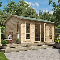 14 x 10 Pressure Treated Log Cabin BillyOh Darcy Log Cabin Summerhouse 14 x10 Modern Double Door 28mm Reverse Apex Cabin