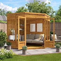 7x7 BillyOh Picton Tongue and Groove Corner Summerhouse Pent Roof Fully Glazed Double Doors 4 Fixed Windows Small Summerhouse
