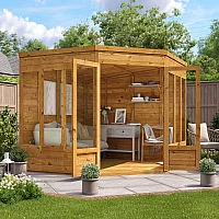 8x8 BillyOh Picton Tongue and Groove Corner Summerhouse Pent Roof Glazed Double Doors 6 Fixed Windows