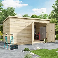 4.0x2.5m BillyOh Pro Pent 28mm Log Cabin Shed Pressure Treated Windowless Left or Right Double Doors Wooden Storage Shed Workshop