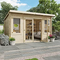 5 x 3 Pressure Treated Log Cabin BillyOh Fraya Pent Log Cabin 44mm Thickness Wooden Log Cabin Summerhouse 5m x 3m