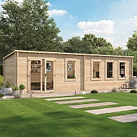 9x3m BillyOh Fraya Max 44mm Pent Log Cabin Glazed Double Doors 4 Opening Windows Large Garden Office Home Gym