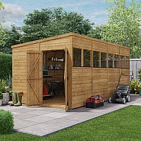 16x8 BillyOh 11mm Tongue and Groove Pent Shed with Windows Modular Door and Window Layout Double Doors Wooden Garden Storage Shed