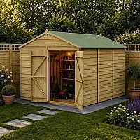 12 ft x 8 ft Forest 4Life 25yr Guarantee Overlap Pressure Treated Windowless Double Door Apex Wooden Shed 3.6m x 2.61m