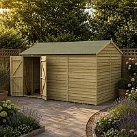 12 ft x 8 ft Forest 4Life 25yr Guarantee Overlap Pressure Treated Windowless Double Door Reverse Apex Wooden Shed 3.6m x 2.61m