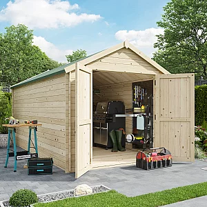 2.5m x 4.5m BillyOh Pro Apex 28mm Log Cabin Shed Pressure Treated Windowless Double Doors 8x15ft Garden Storage Shed Bike Store