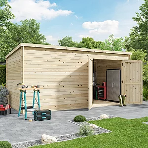 4.6m x 2.4m BillyOh Pro Pressure Treated Pent Log Cabin Shed 28mm Log Walls Wooden Garden Shed Kit 15x8