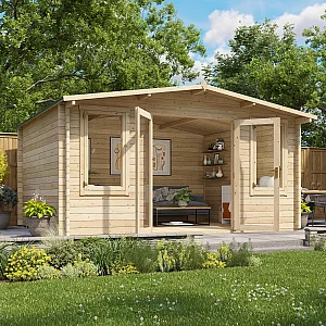 4.5m x 3.5m BillyOh Winchester 44mm Log Cabin Apex Alpine Wooden Summerhouse or Garden Office
