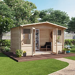 4.0m x 2.5m BillyOh Winchester 44mm Log Cabin Pressure Treated Apex Alpine Wooden Summerhouse