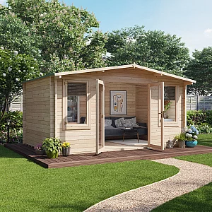 4.5m x 3.0m BillyOh Winchester 44mm Log Cabin Pressure Treated Apex Alpine Wooden Summerhouse