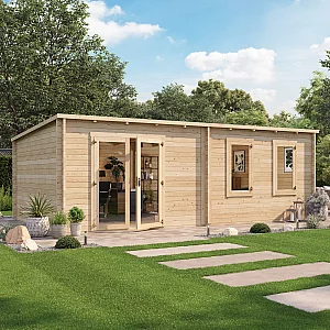 7.0m x 4.0m BillyOh Fraya Max 44mm Log Cabin Pressure Treated Pent Wooden Garden Office or Studio