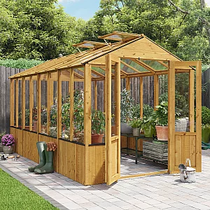 12x6 BillyOh 4000 Lincoln Wooden Greenhouse with Clear Wall Windows and Roof Vents Large Ventilated Greenhouse with Transparent Plastic