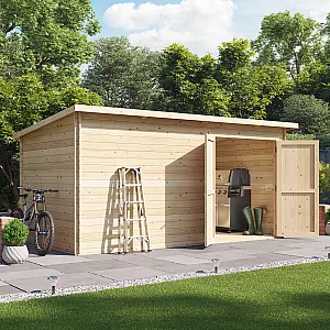 14x8 Log Cabin BillyOh Pent Log Cabin Windowless Heavy Duty Shed Range Double Door Garden Storage 28mm