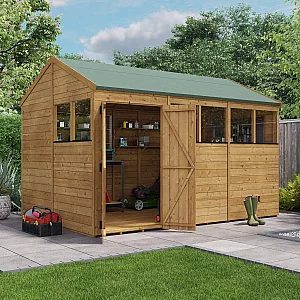 12x8 BillyOh Expert Tongue and Groove Reverse Apex Shed with Windows Modular Door and Window Layout Double Doors Garden Workshop