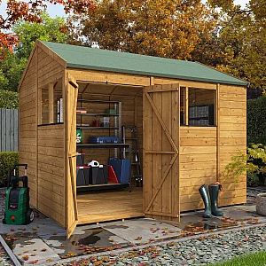 10x8 BillyOh Pro Reverse Apex HD 15mm Tongue and Groove Heavy Duty Shed with Windows Modular Door and Window Layout 10x8 Shed Garden Workshop