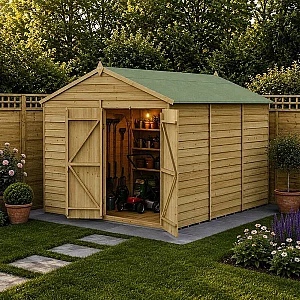 12 ft x 8 ft Forest 4Life 25yr Guarantee Overlap Pressure Treated Windowless Double Door Apex Wooden Shed 3.6m x 2.61m