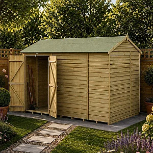 10 ft x 6 ft Forest 4Life 25yr Guarantee Overlap Pressure Treated Windowless Double Door Reverse Apex Wooden Shed 3.01m x 1.99m