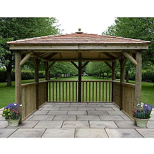 11 ft x11 ft 3.5x3.5m Square Wooden Garden Gazebo with New England Cedar Roof