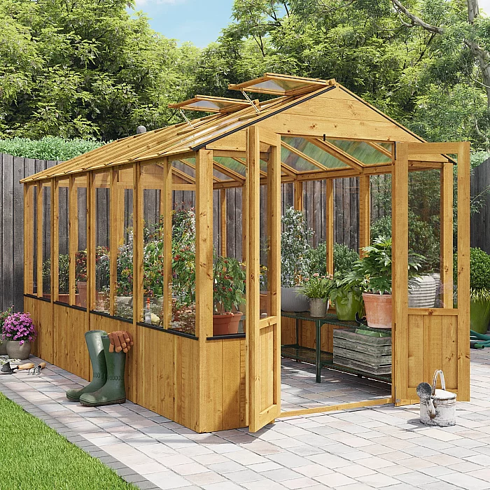 12x6 BillyOh 4000 Lincoln Wooden Greenhouse with Clear Wall Windows and Roof Vents Large Ventilated Greenhouse with Transparent Plastic
