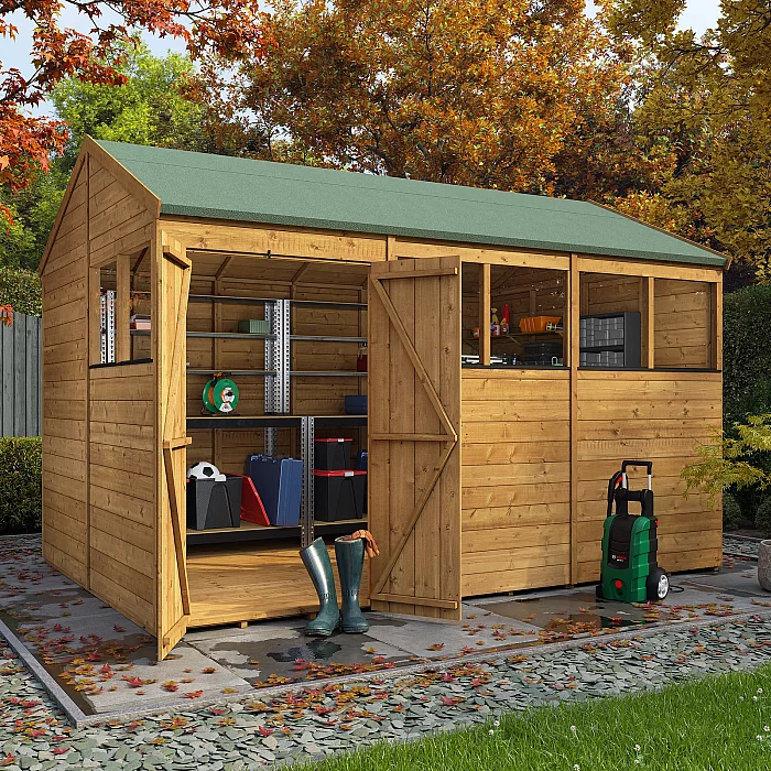 12x8 BillyOh Pro Reverse Apex HD 15mm Tongue and Groove Heavy Duty Shed with Windows Modular Door and Window Layout Garden Workshop