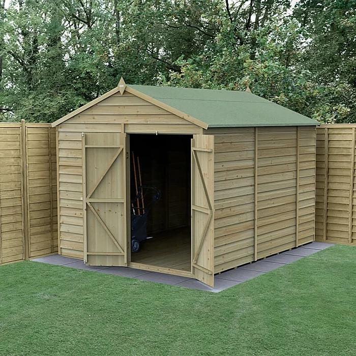 10 ft x 8 ft Forest 4Life 25yr Guarantee Overlap Pressure Treated Windowless Double Door Apex Wooden Shed 3.01m x 2.61m Next Working Day Delivery