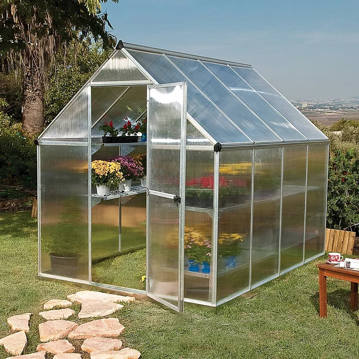 6 ft x8 ft Palram Canopia Mythos Walk In Silver Polycarbonate Greenhouse 1.8x2.4m