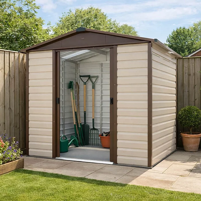 8 ft x 6 ft 6 Yardmaster Shiplap Apex Metal Shed Brown Finish 2.43m x 1.97m