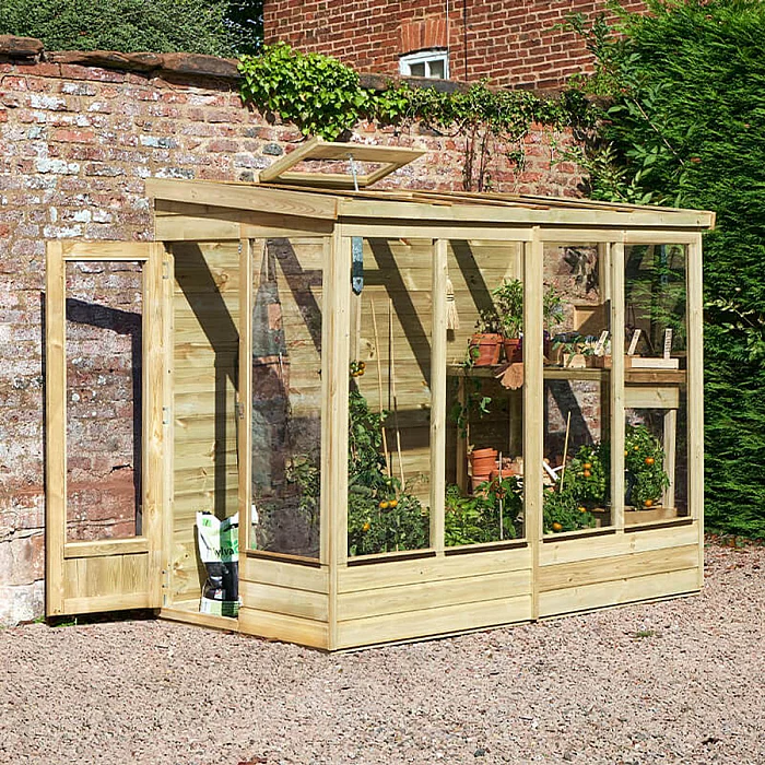 4 ft x 8 ft Forest Wallscape Lean To Greenhouse with Solid Back 1.28m x 2.52m